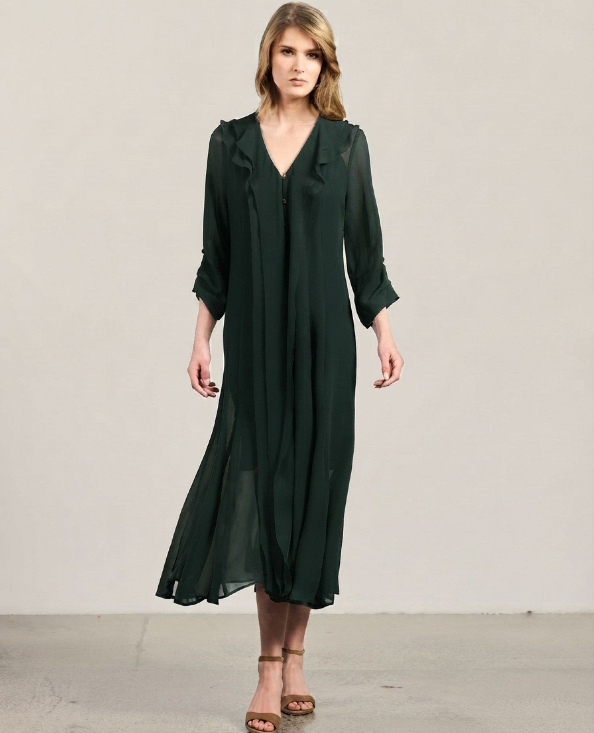Carla Dress - Charcoal Green