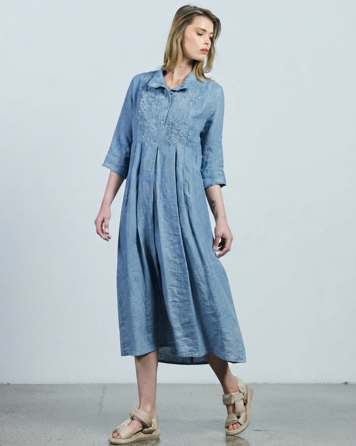 Ricamo Dress -Denim Blue