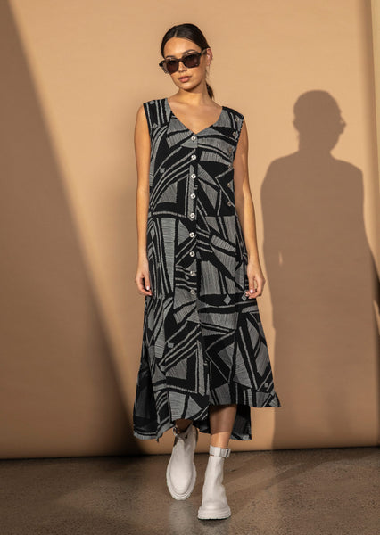 Greco Dress - Black/White Geo